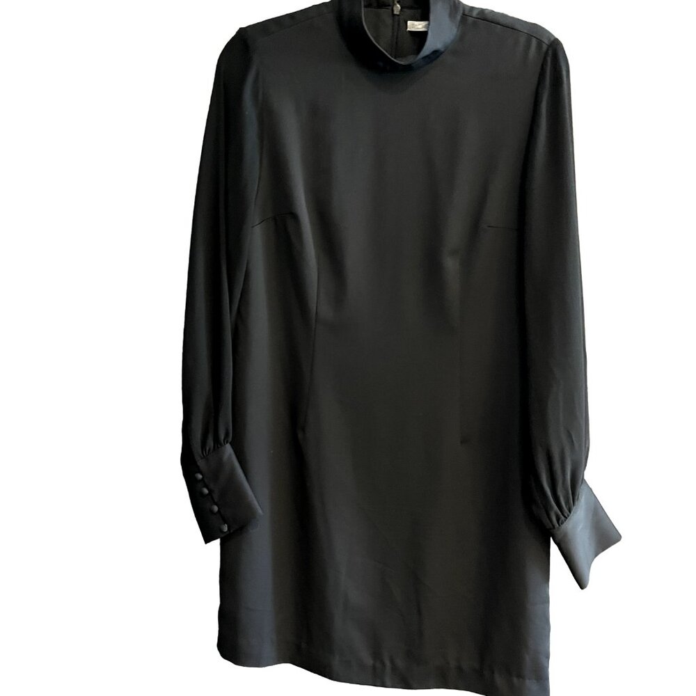 Black Cocktail Dress Rachel Roy Mock Neck w / Long Sheer Sleeves Size 6